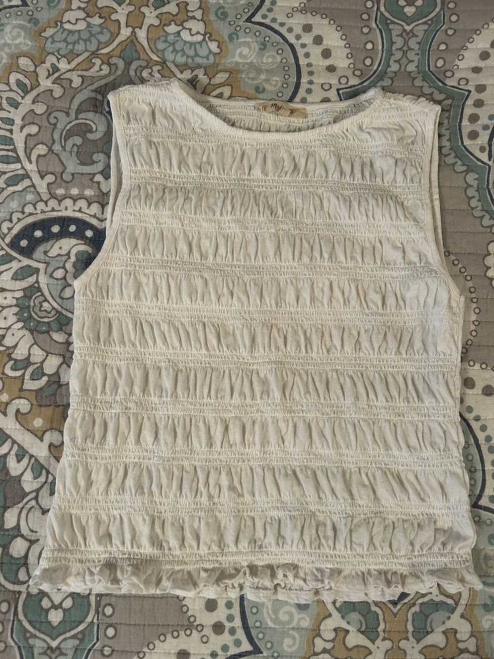 Madewell Cream Textured Ruffle Tank Top